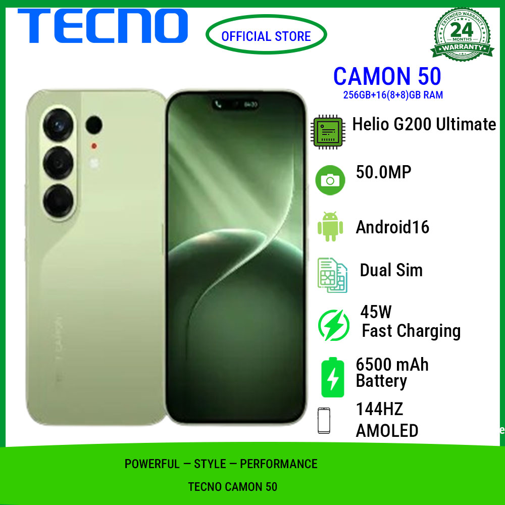 Tecno Camon 50 256GB+16(8+8)GB RAM 6.78" AMOLED 144Hz Screen MTK Helio G200 Ultimate 45W 6500 mAh 50MP Dual Speaker Android 16 Smart Phones Dual Sim phone