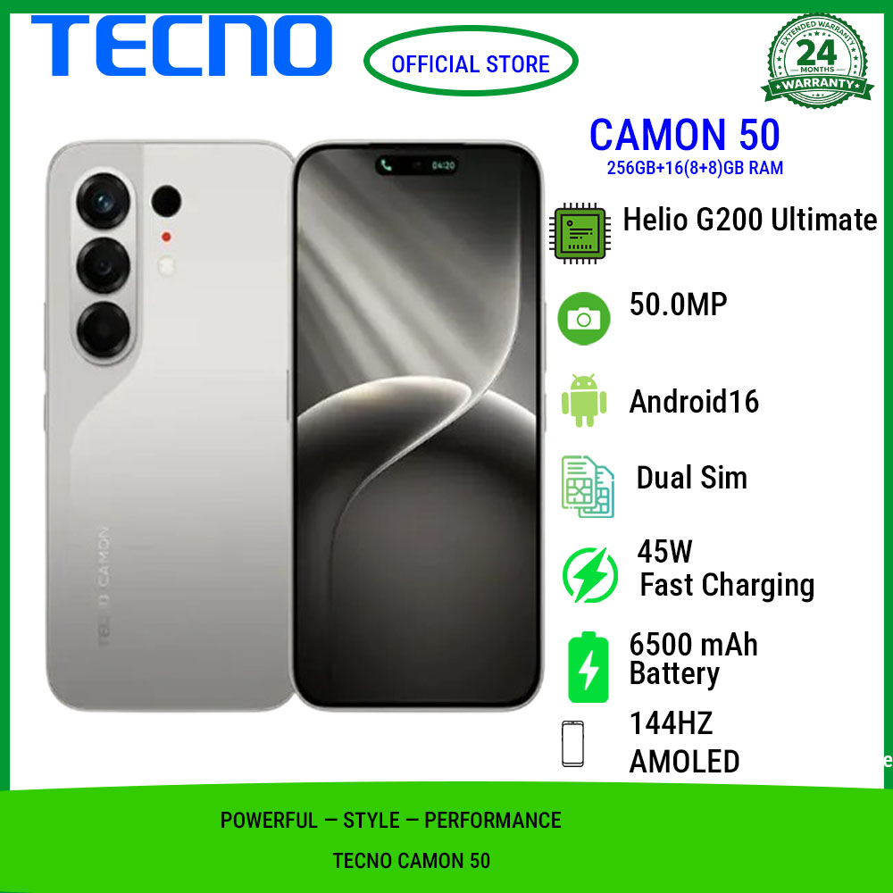 Tecno Camon 50 256GB+16(8+8)GB RAM 6.78" AMOLED 144Hz Screen MTK Helio G200 Ultimate 45W 6500 mAh 50MP Dual Speaker Android 16 Smart Phones Dual Sim phone