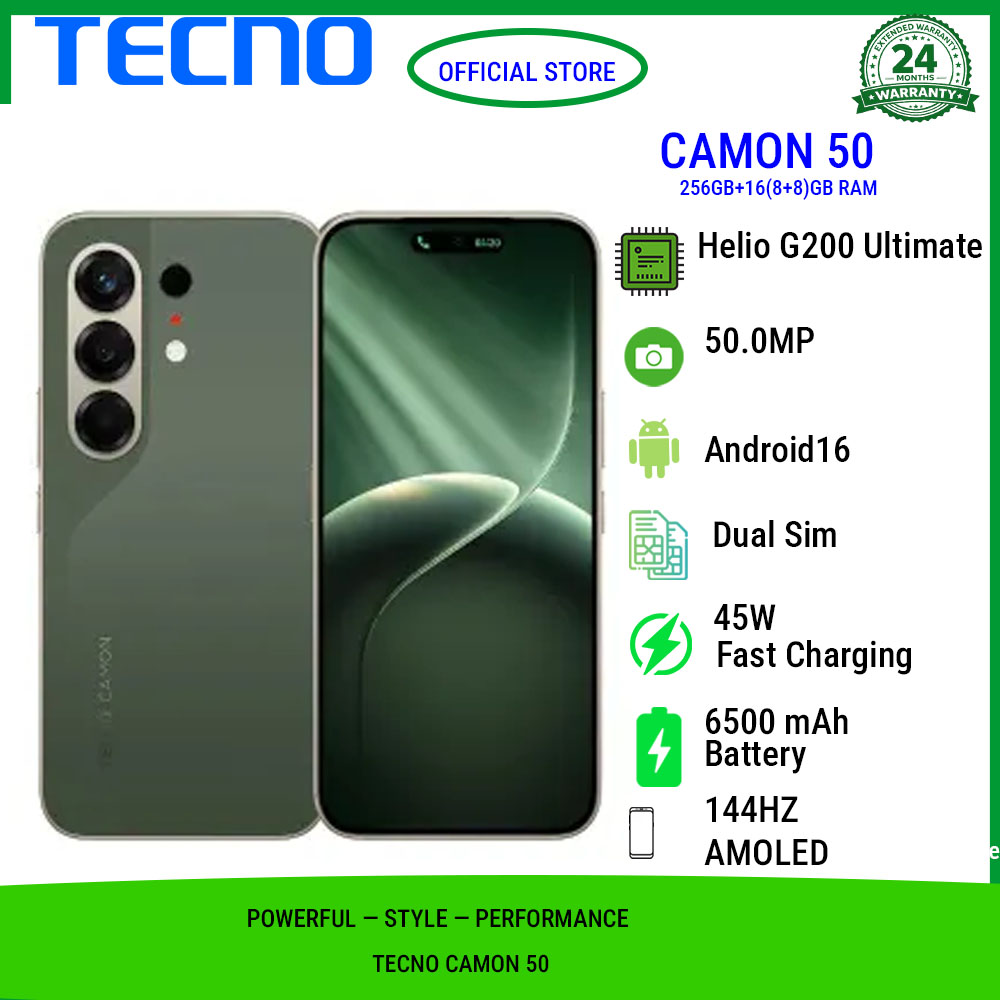 Tecno Camon 50 256GB+16(8+8)GB RAM 6.78" AMOLED 144Hz Screen MTK Helio G200 Ultimate 45W 6500 mAh 50MP Dual Speaker Android 16 Smart Phones Dual Sim phone