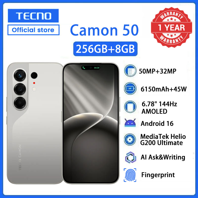 Tecno Camon 50 256GB+16(8+8)GB RAM 6.78" AMOLED 144Hz Screen MTK Helio G200 Ultimate 45W 6500 mAh 50MP Dual Speaker Android 16 Smart Phones Dual Sim phone