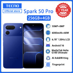 [Black Friday Pre-Sale] TECNO SPARK 50 Pro 256GB+4GB RAM, 6.78" 120Hz 4G Dual SIM Phone 6000mAh Battery 60W Fast Charging 50MP Camera  Android 16 IP68/IP69 AI Smart Phones