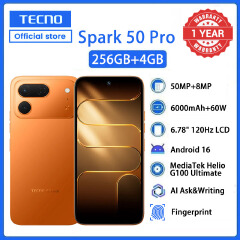 [Black Friday Pre-Sale] TECNO SPARK 50 Pro 256GB+4GB RAM, 6.78" 120Hz 4G Dual SIM Phone 6000mAh Battery 60W Fast Charging 50MP Camera  Android 16 IP68/IP69 AI Smart Phones