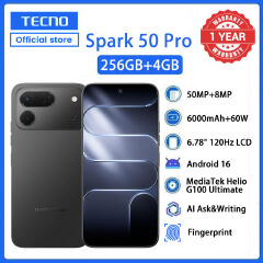[Black Friday Pre-Sale] TECNO SPARK 50 Pro 256GB+4GB RAM, 6.78" 120Hz 4G Dual SIM Phone 6000mAh Battery 60W Fast Charging 50MP Camera  Android 16 IP68/IP69 AI Smart Phones