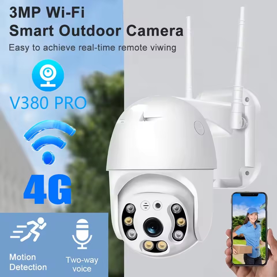 3MP HD Lens 4G Camera Security Wifi Outdoor Camera Two-way Audio Full Color Night Vision Automatic Alarm IP66 Waterproof