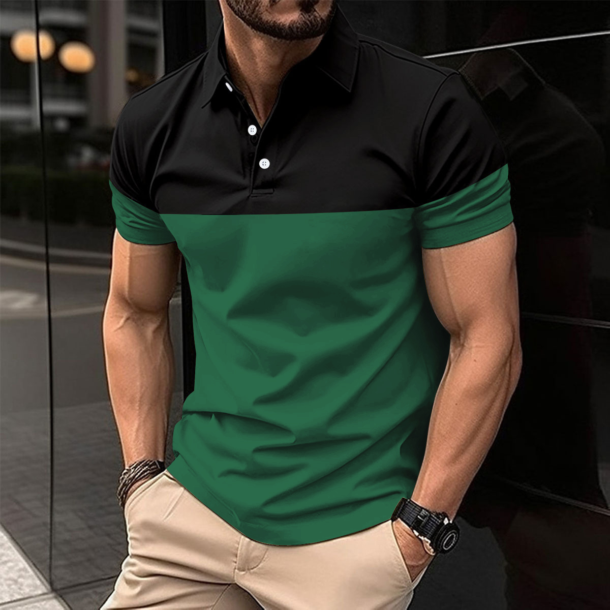 Plus Size Men Clothes Men's Casual POLO Shirt Business V-neck Button Short Sleeve Man T-shirt Color Matching Men's Tops
