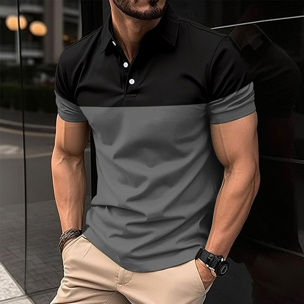 Plus Size Men Clothes Men's Casual POLO Shirt Business V-neck Button Short Sleeve Man T-shirt Color Matching Men's Tops