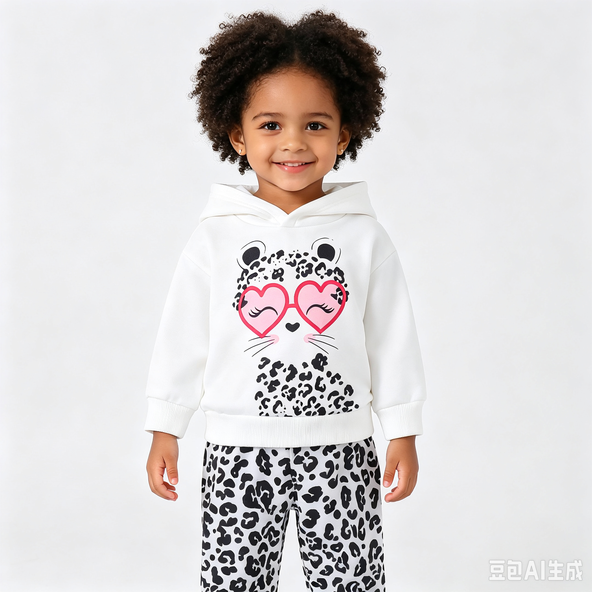 Sarah Toddler Baby Girl 2 Piece Sweatsuit, Leopard Cat Heart Sunglasses Print Hoodie and Leopard Jogger Pants Casual Outfit Set