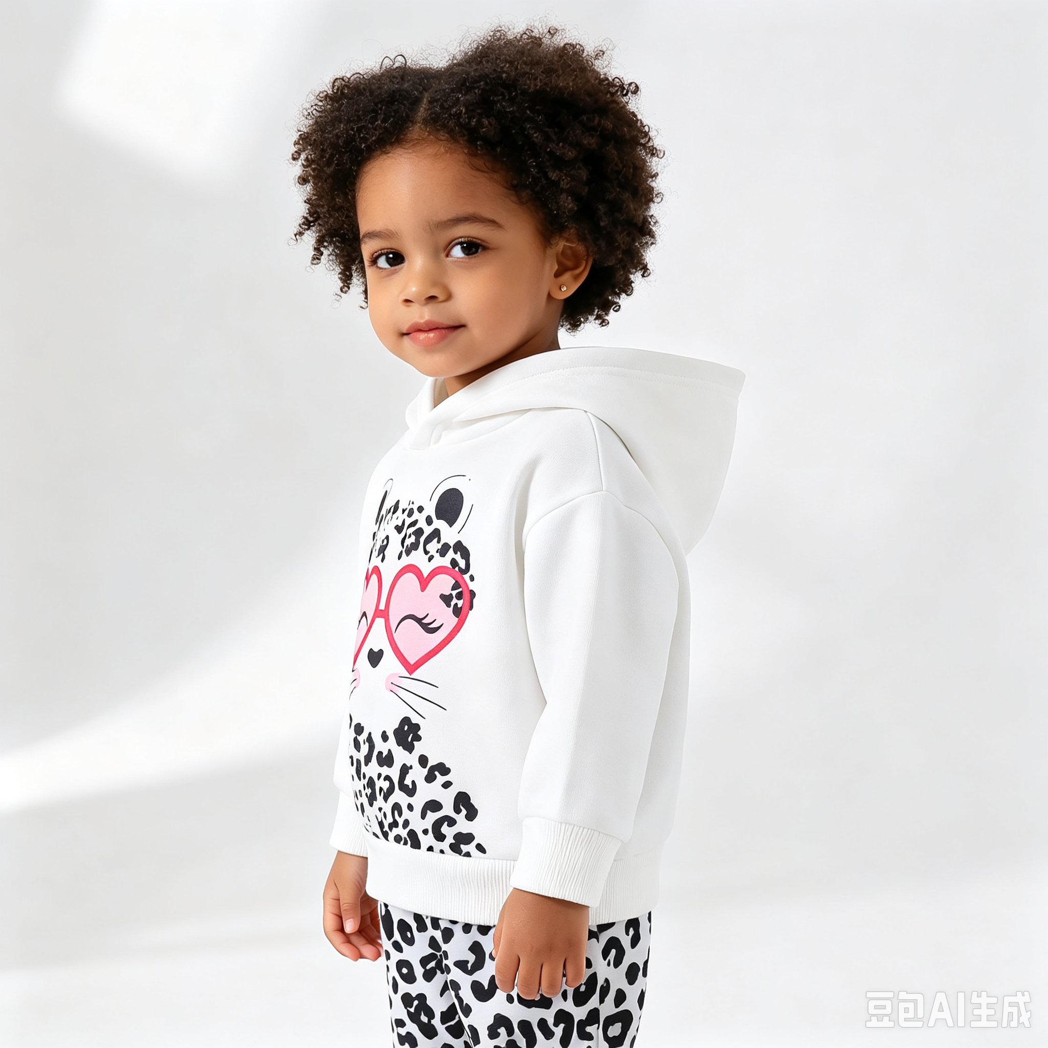 Sarah Toddler Baby Girl 2 Piece Sweatsuit, Leopard Cat Heart Sunglasses Print Hoodie and Leopard Jogger Pants Casual Outfit Set