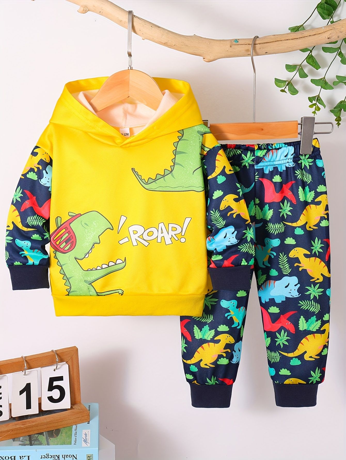 Toddler Baby Boy 2 Piece Outfit Set, Cartoon Race Car Dinosaur Bear Monster Truck Print Hoodie Sweatshirt + Elastic Sweatpants, Kids Boys Fall Casual Clothing Sets