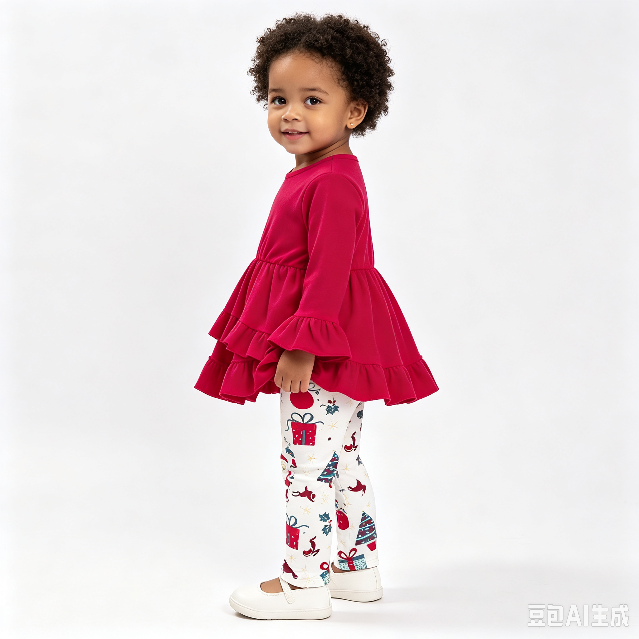 Sarah Toddler Baby Girl 3Pcs Christmas Outfit Set, Ruffle Long Sleeve Peplum Top + Santa Print Leggings + Matching Headband, Kids Girls Holiday Clothing Sets