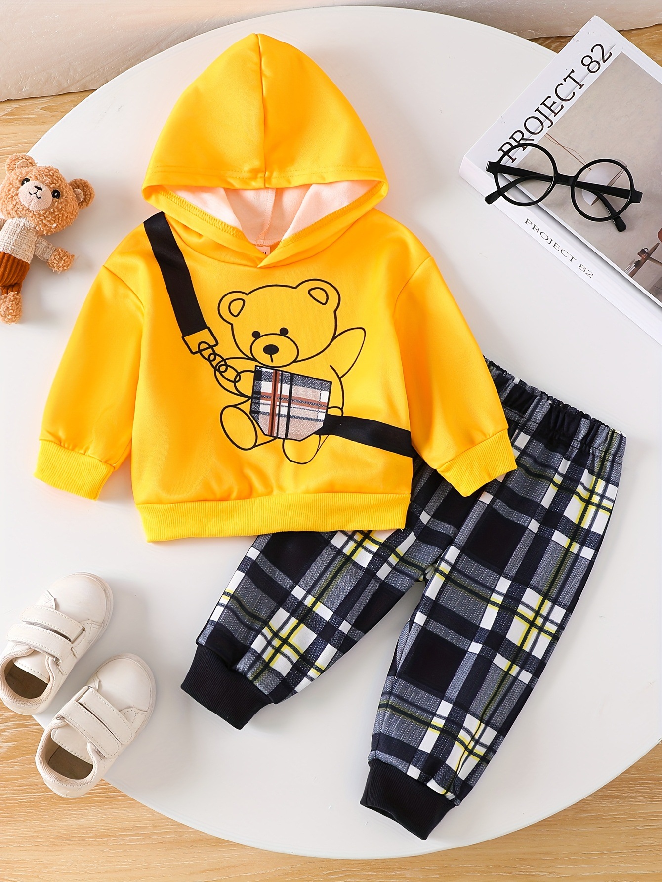 Toddler Baby Boy 2 Piece Outfit Set, Cartoon Race Car Dinosaur Bear Monster Truck Print Hoodie Sweatshirt + Elastic Sweatpants, Kids Boys Fall Casual Clothing Sets