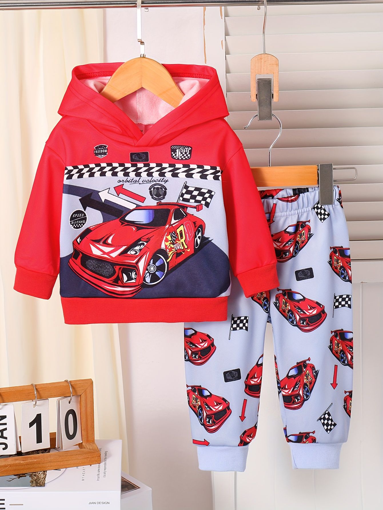 Toddler Baby Boy 2 Piece Outfit Set, Cartoon Race Car Dinosaur Bear Monster Truck Print Hoodie Sweatshirt + Elastic Sweatpants, Kids Boys Fall Casual Clothing Sets