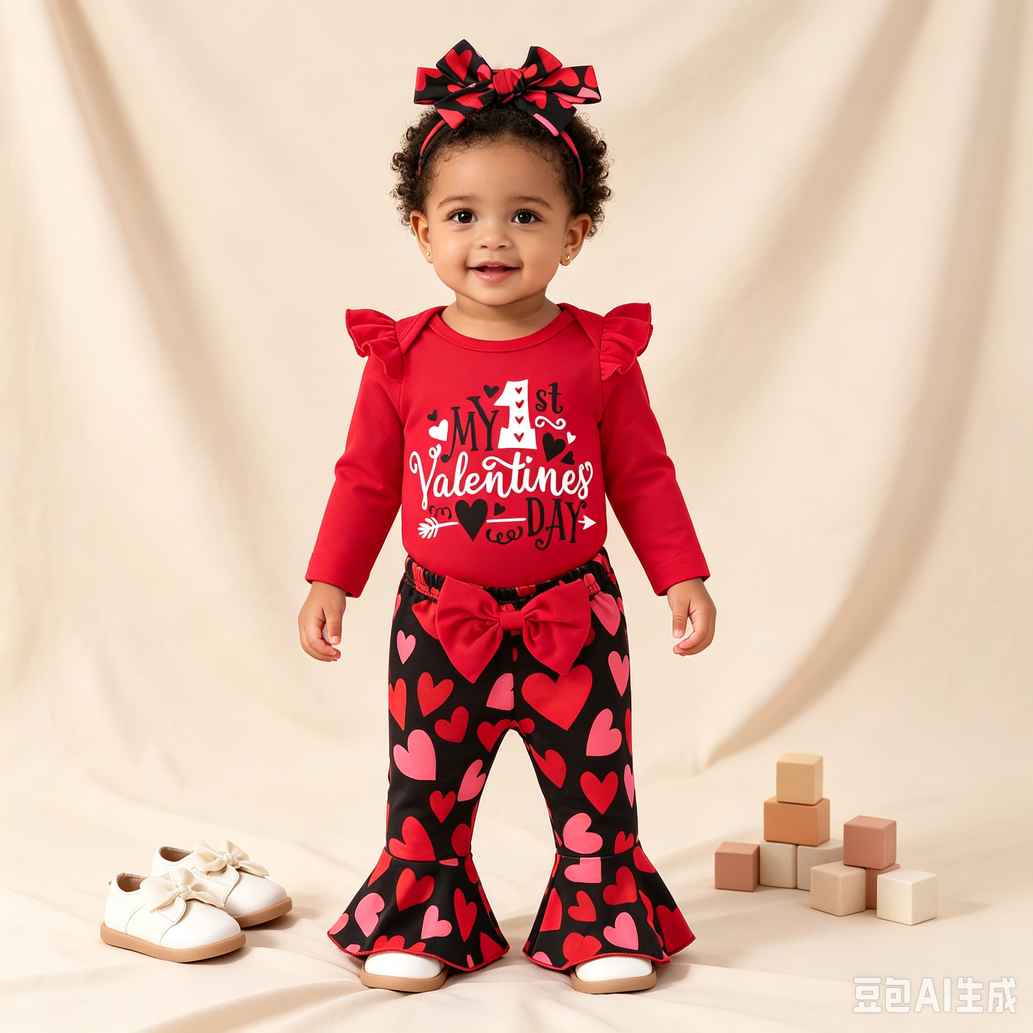 Sarah Valentines Baby Girls Clothes Newborn Infant Baby Girls Outfits Long Sleeve Ruffle Romper Flared Pants Headband Sets 1-24 Months