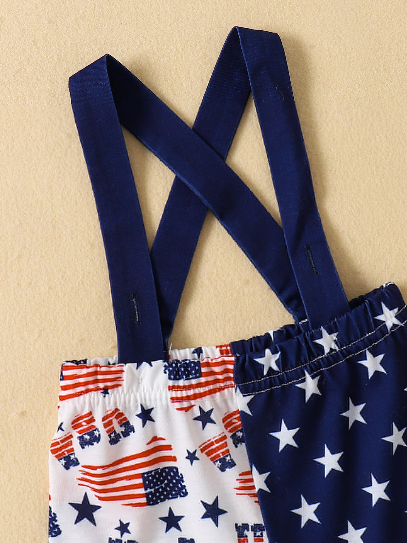 Sarah Baby Boy 3Pcs 4th of July Outfit, "My 1st 4th of July" Print Bow Short Sleeve Romper + Flag Star Print Suspender Shorts + Hat Set, Independence Day Newborn Casual Clothes