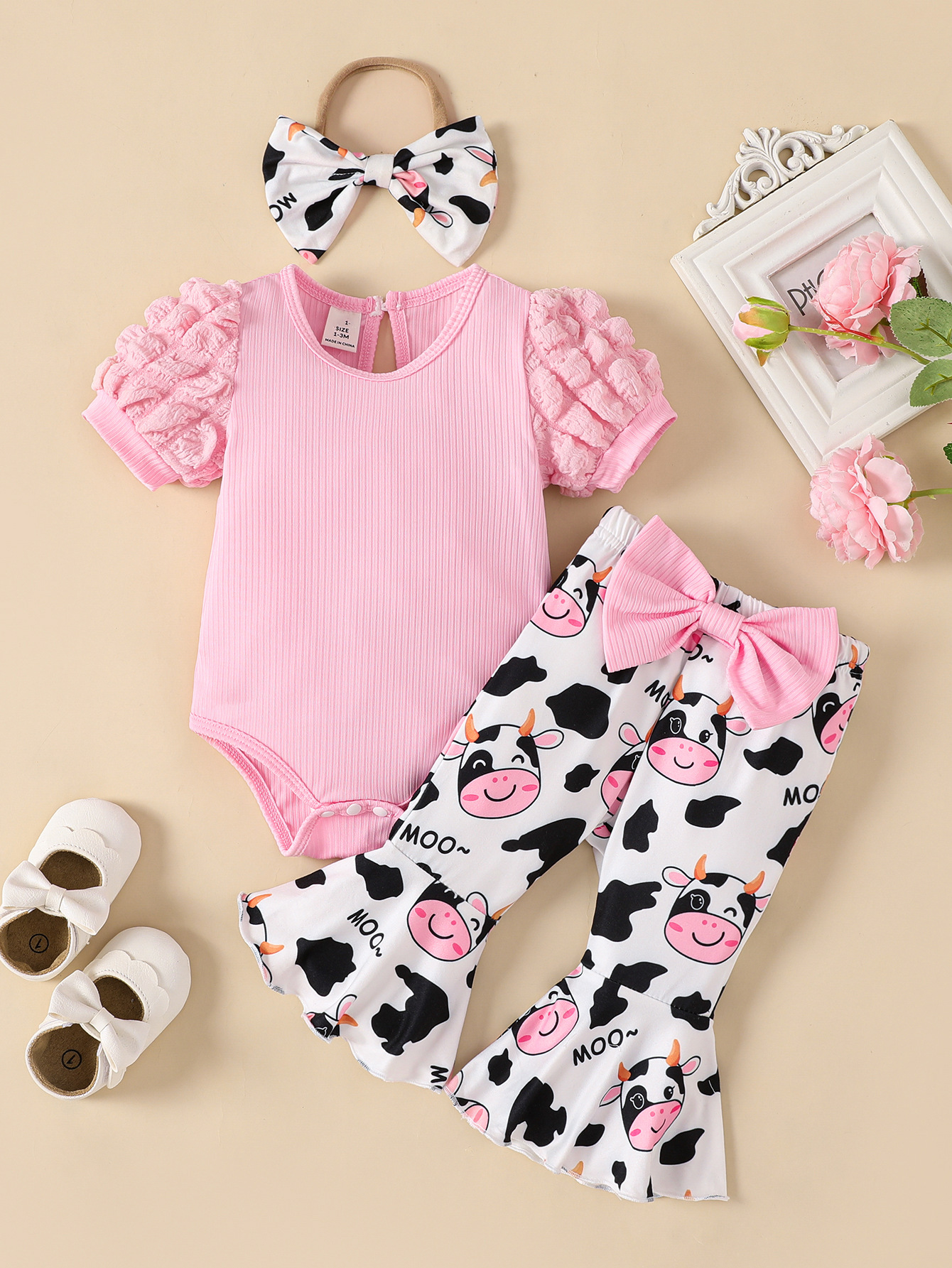 Sarah Valentines Baby Girls Clothes Newborn Infant Baby Girls Outfits Long Sleeve Ruffle Romper Flared Pants Headband Sets 1-24 Months