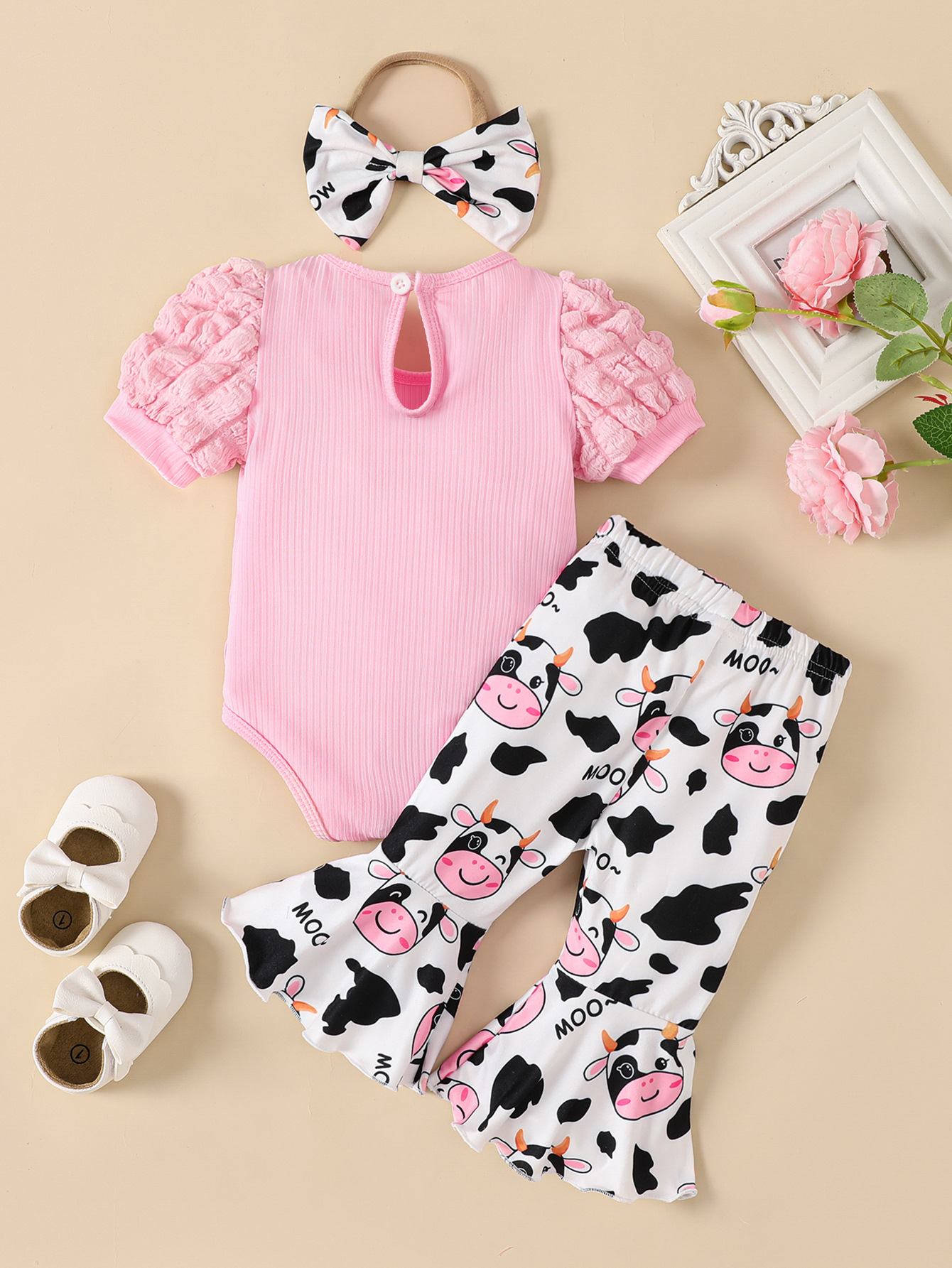 Sarah Valentines Baby Girls Clothes Newborn Infant Baby Girls Outfits Long Sleeve Ruffle Romper Flared Pants Headband Sets 1-24 Months