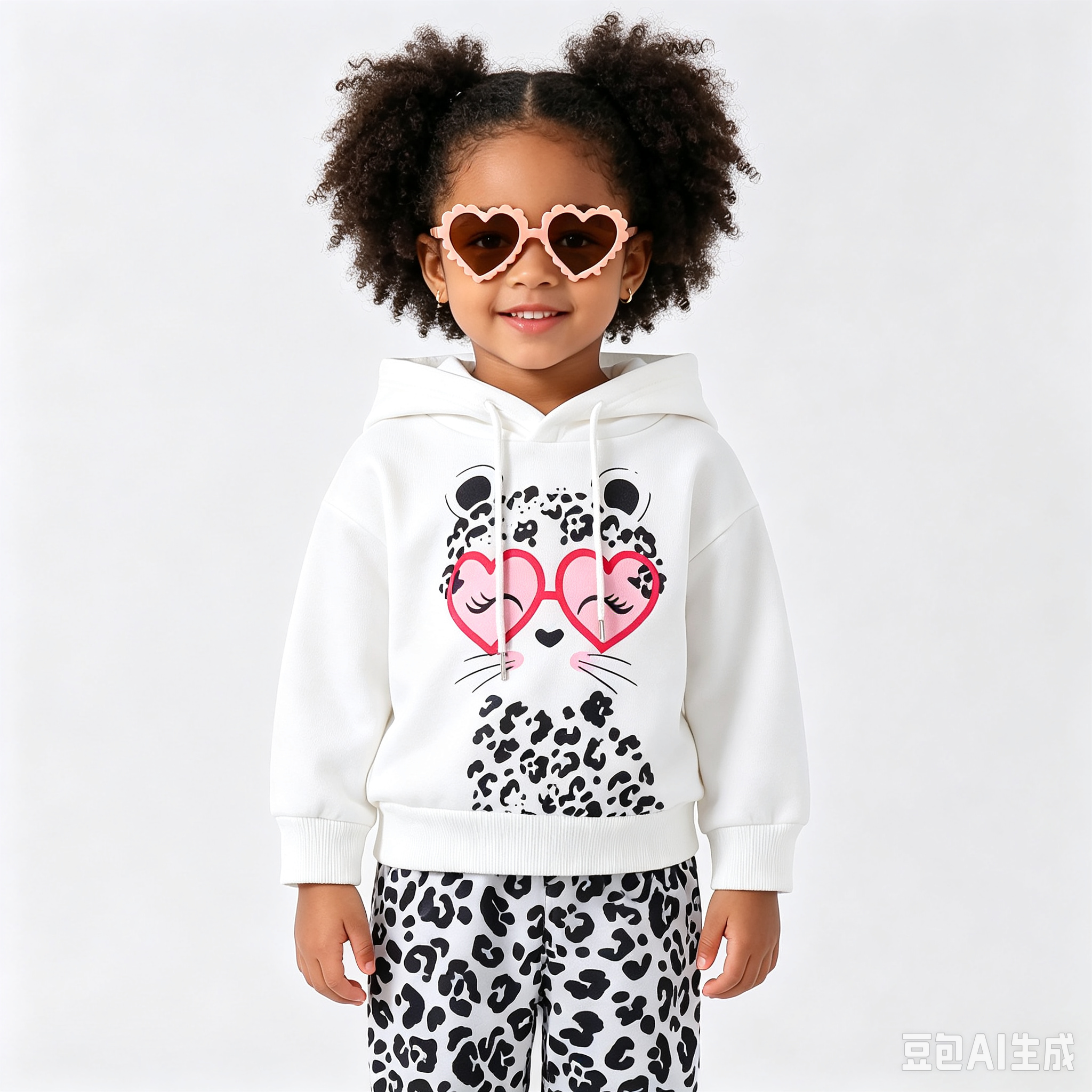 Sarah Toddler Baby Girl 2 Piece Sweatsuit, Leopard Cat Heart Sunglasses Print Hoodie and Leopard Jogger Pants Casual Outfit Set