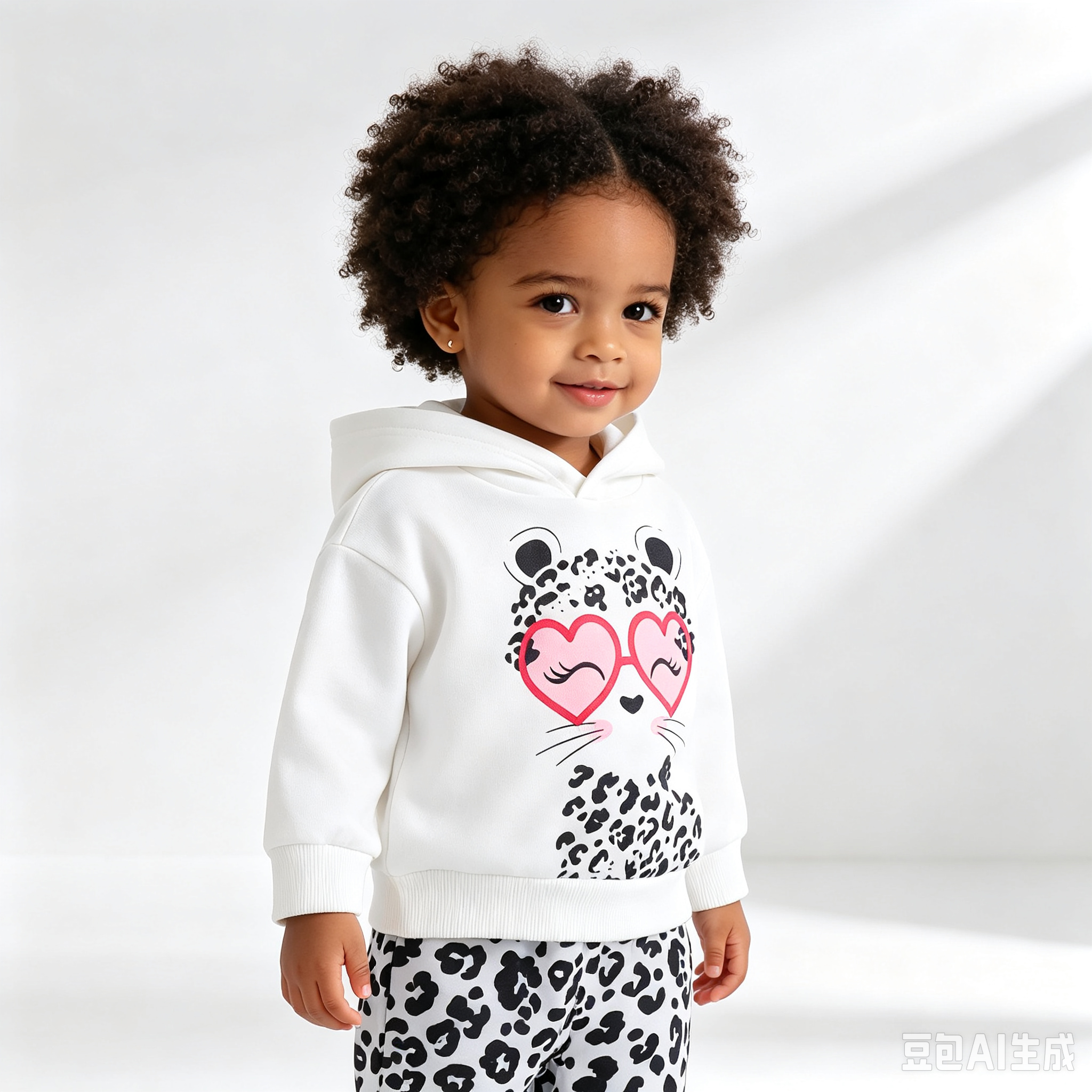 Sarah Toddler Baby Girl 2 Piece Sweatsuit, Leopard Cat Heart Sunglasses Print Hoodie and Leopard Jogger Pants Casual Outfit Set