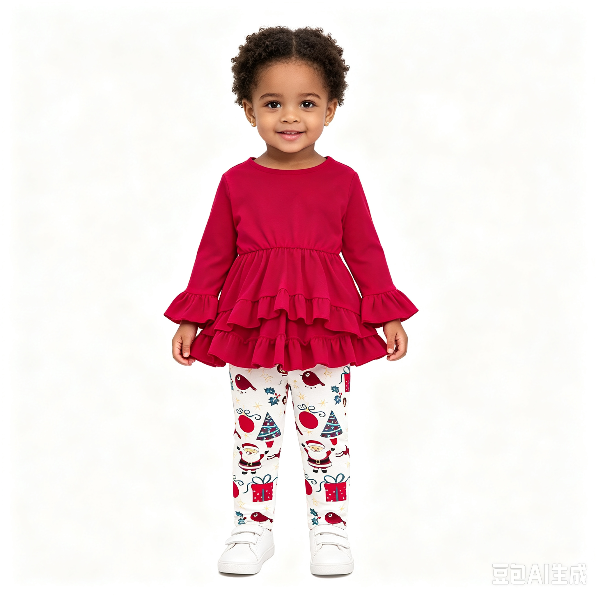 Sarah Toddler Baby Girl 3Pcs Christmas Outfit Set, Ruffle Long Sleeve Peplum Top + Santa Print Leggings + Matching Headband, Kids Girls Holiday Clothing Sets