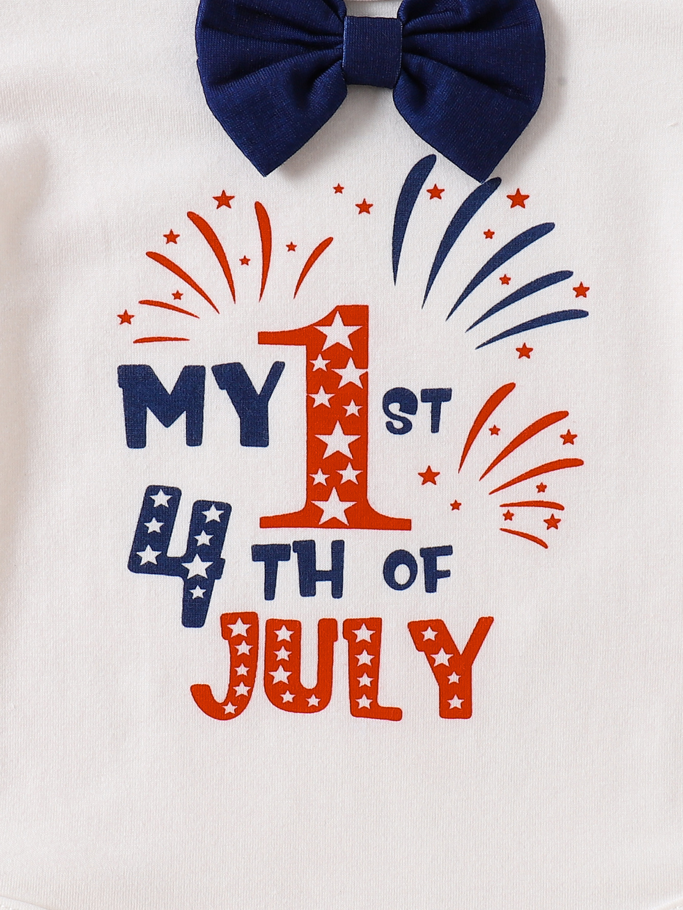 Sarah Baby Boy 3Pcs 4th of July Outfit, "My 1st 4th of July" Print Bow Short Sleeve Romper + Flag Star Print Suspender Shorts + Hat Set, Independence Day Newborn Casual Clothes