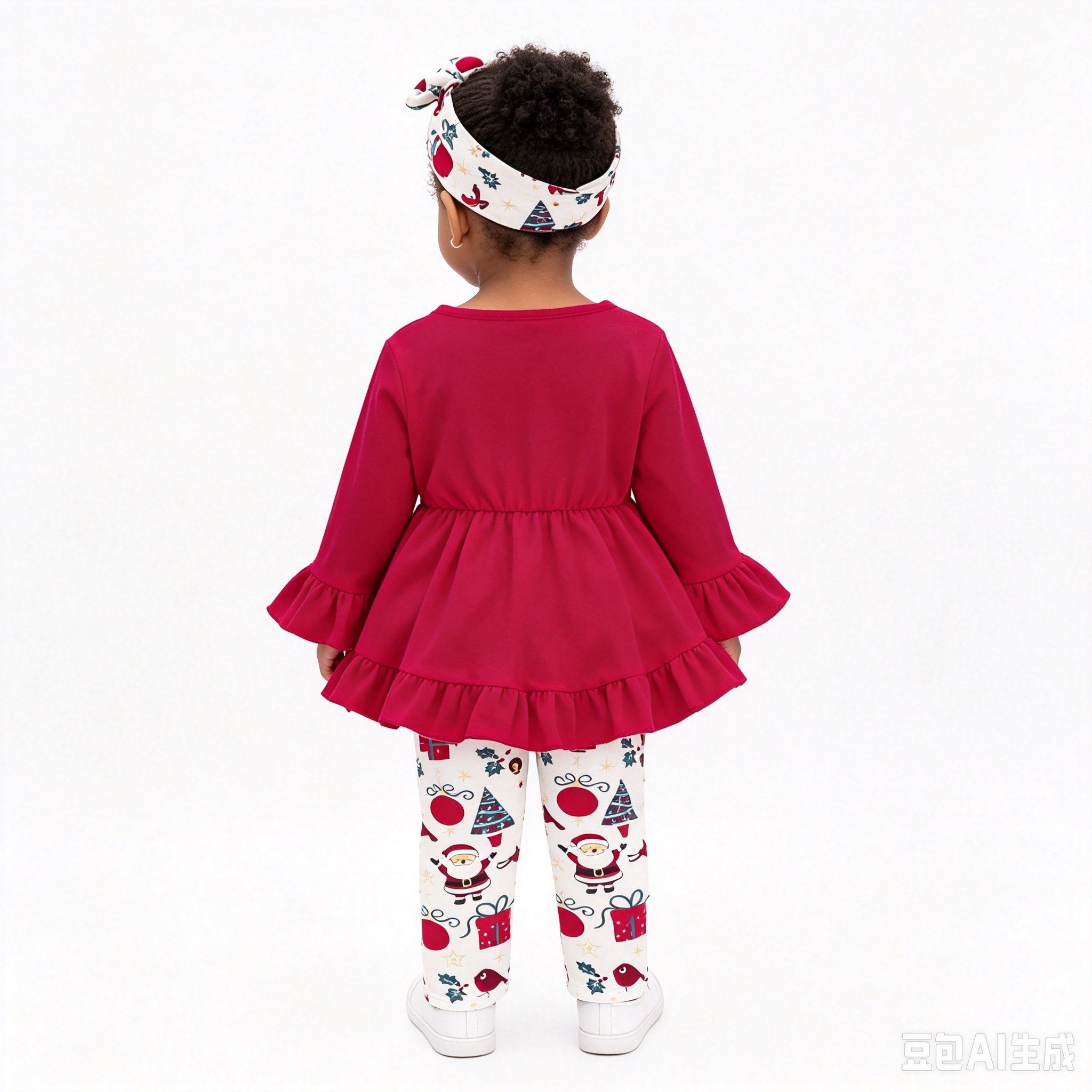 Sarah Toddler Baby Girl 3Pcs Christmas Outfit Set, Ruffle Long Sleeve Peplum Top + Santa Print Leggings + Matching Headband, Kids Girls Holiday Clothing Sets
