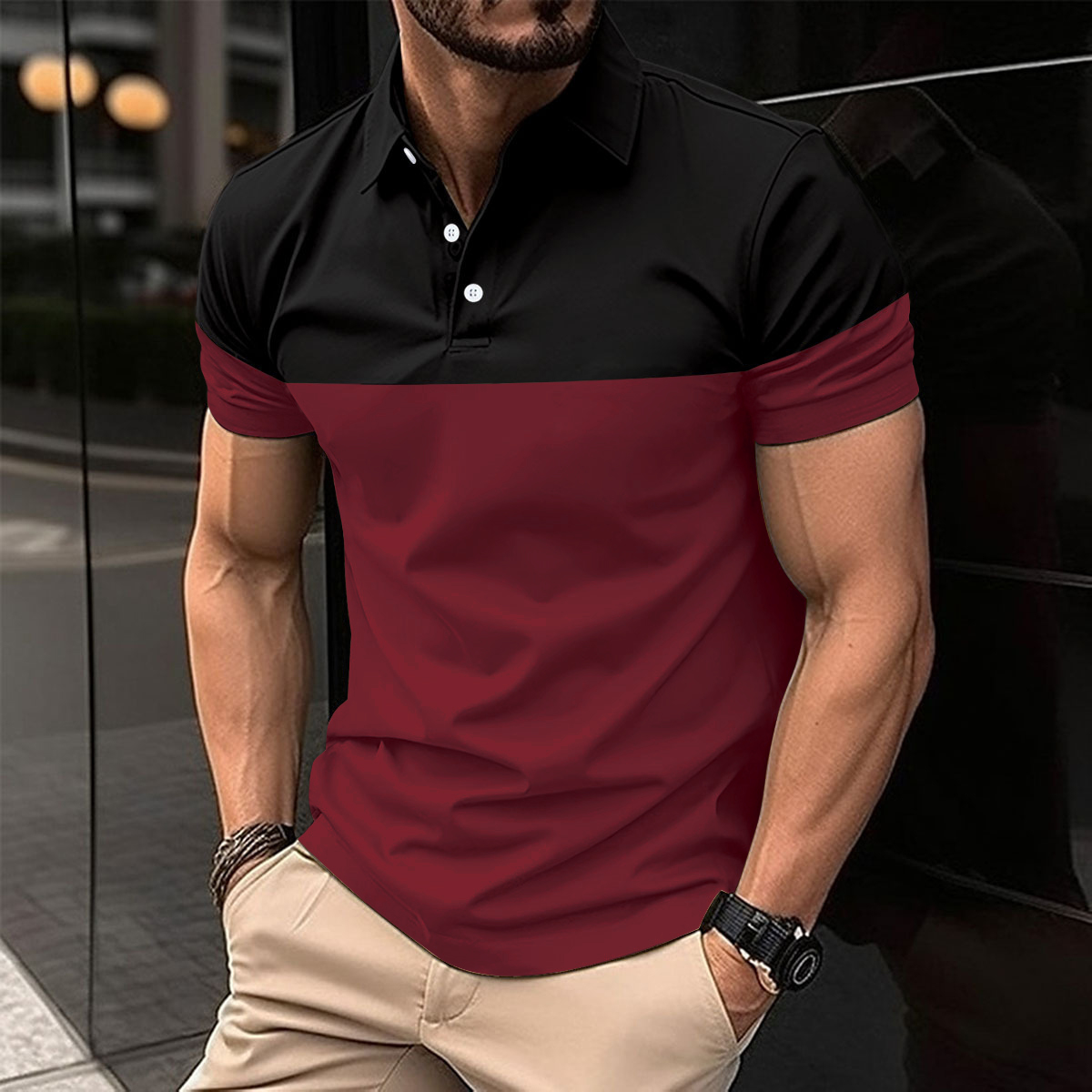 Plus Size Men Clothes Men's Casual POLO Shirt Business V-neck Button Short Sleeve Man T-shirt Color Matching Men's Tops