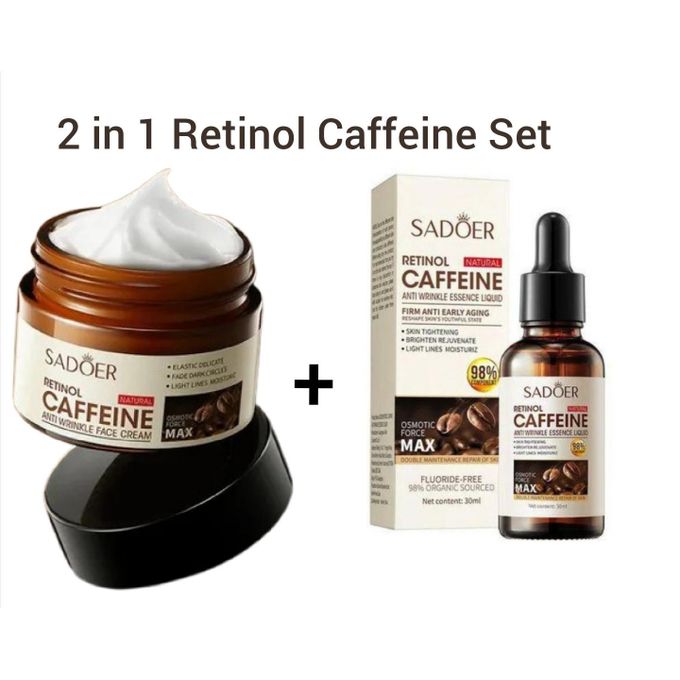 SADOER 2 in 1 Cream+Serum CAFFEINE Retinol Cream for Face,Glow Kit Anti Aging Retinol Cream, Caffeine Cream for Dark Circles and Puffiness, Smoothing Fine Lines and Skin Brightening for Women and MenS