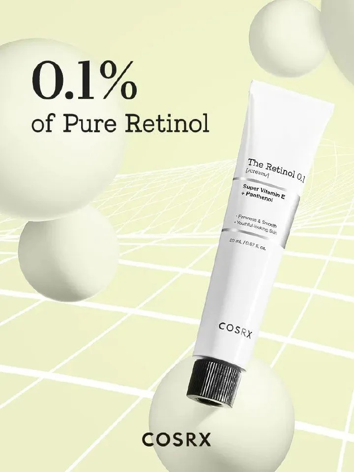Cosrx Retinol 0.1% Face Cream. Removes & Prevents Wrinkles, Fine Lines, Acne, Scarring, Moisturizes, Firms, Improves Elasticity, Prevent skin Sagginess, Evens, Unclogs Pores and is Anti-Aging.