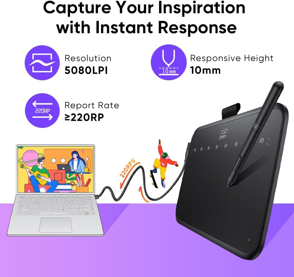 XPPen Deco 640  Drawing Tablet with 16384 Pressure Levels IT640 Digital Graphic Art Tablet Battery-Free Stylus 60° Tilt Support OSU Drawing Pad for Beginner Compatible with Android Windows macOS