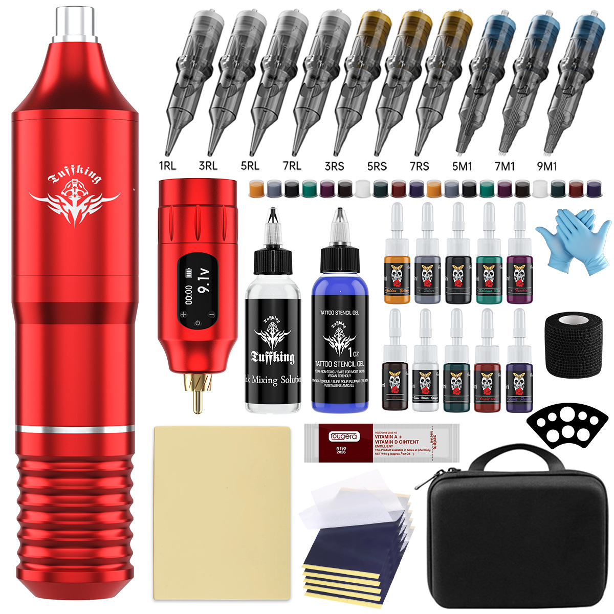 Tuffking Tattoo Kit Complete Set - Professional Tattoo Machine Pen with Power Supply, Tattoo Gun Kit for Beginners & Artists, Black Gold Ring Set
