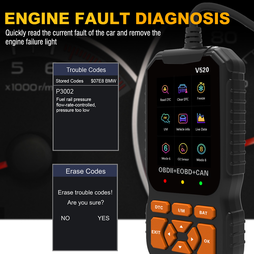 V520 OBD2 Car Diagnostic Scanner - Engine Fault Code Reader, Check Engine Light Diagnostic Tool for All OBD2 Vehicles