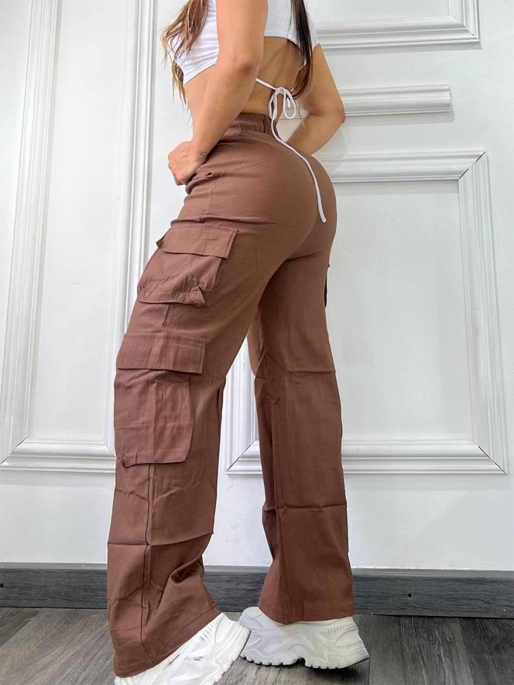 Women's High-Waist Wide-Leg Cargo Pants with Multi-Pockets | Casual Hot Girl Trousers