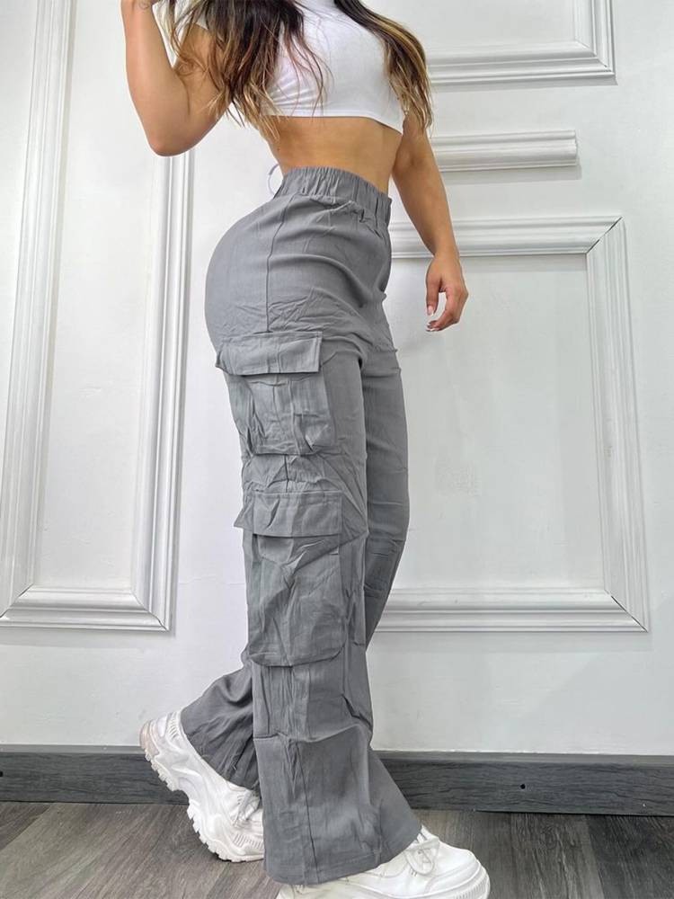 Women's High-Waist Wide-Leg Cargo Pants with Multi-Pockets | Casual Hot Girl Trousers
