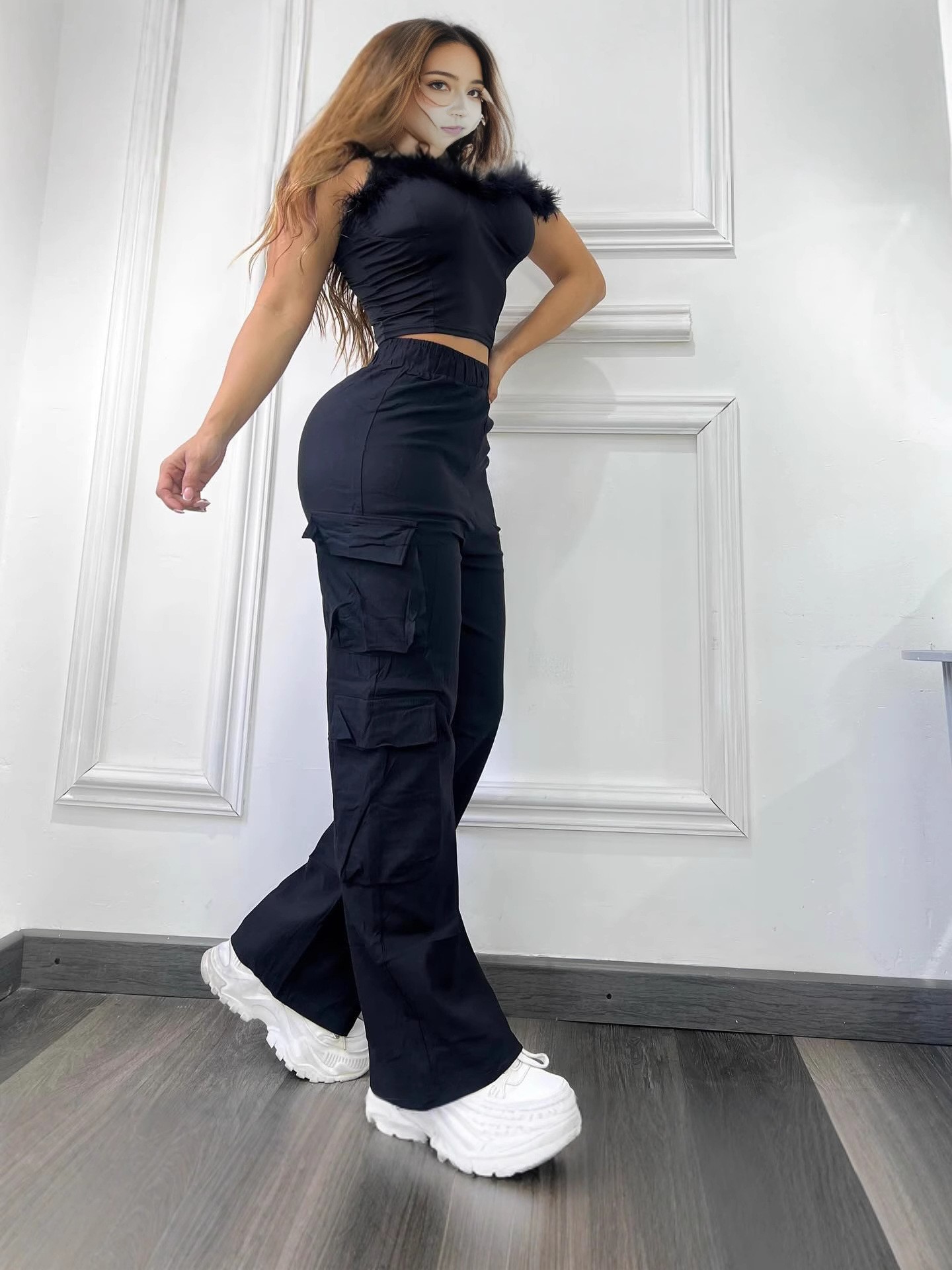 Women's High-Waist Wide-Leg Cargo Pants with Multi-Pockets | Casual Hot Girl Trousers