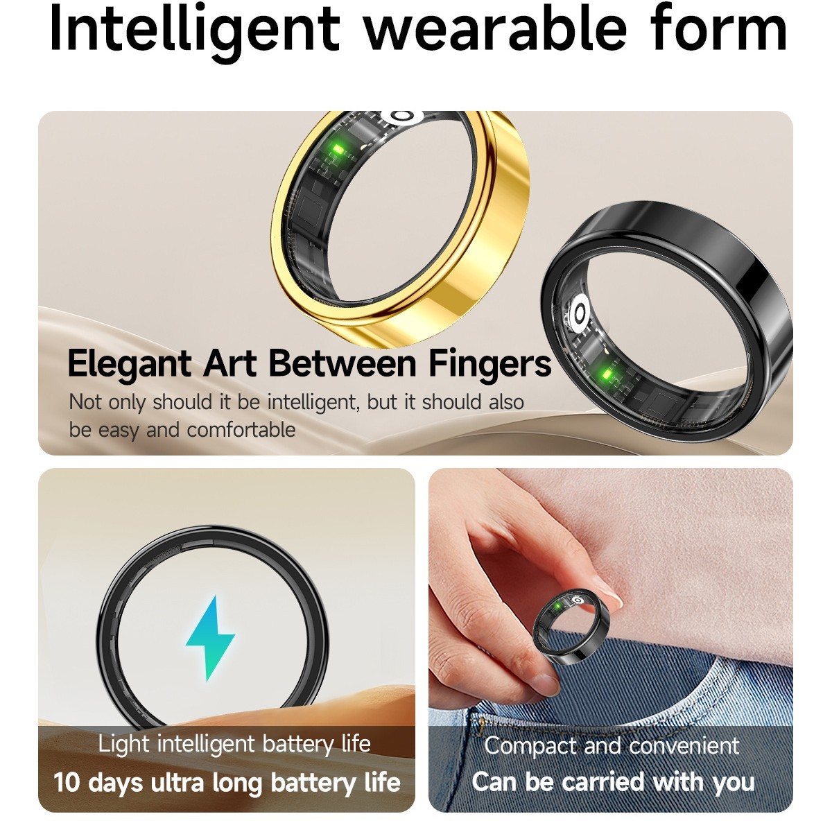 Smart Ring 6.8mm Heart Rate Blood Oxygen Sleep Monitor Health Tracker Bluetooth Fitness Ring for Men Women, Sizes 8-13, Android iOS