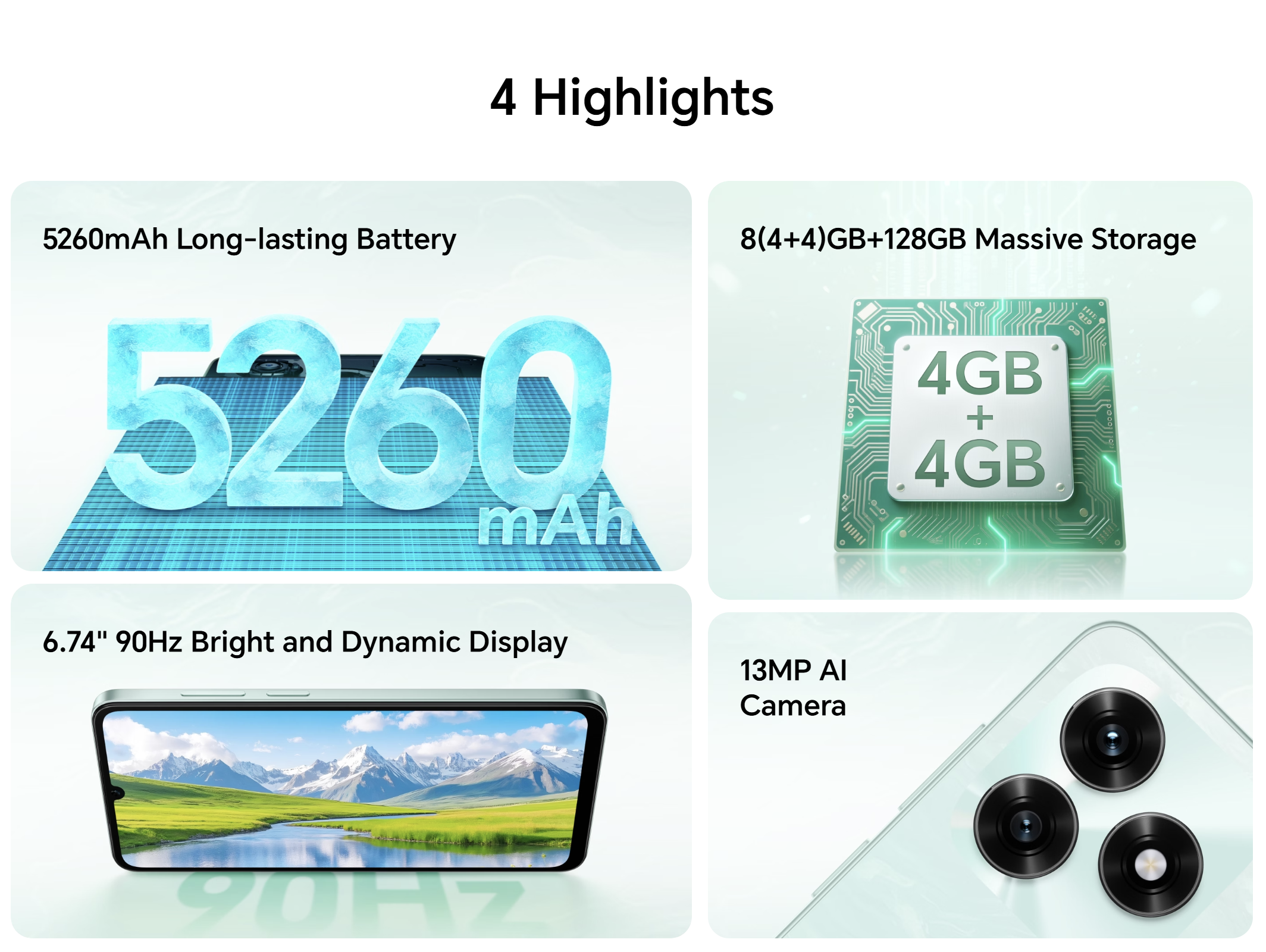 Brand New Honor X5C Plus 128GB+8(4+4)GB Storage 90Hz 6.74" Display MediaTek Helio G81 50MP Main Camera 5260mAh Massive Battery 4G Smart Phones Midnight Black