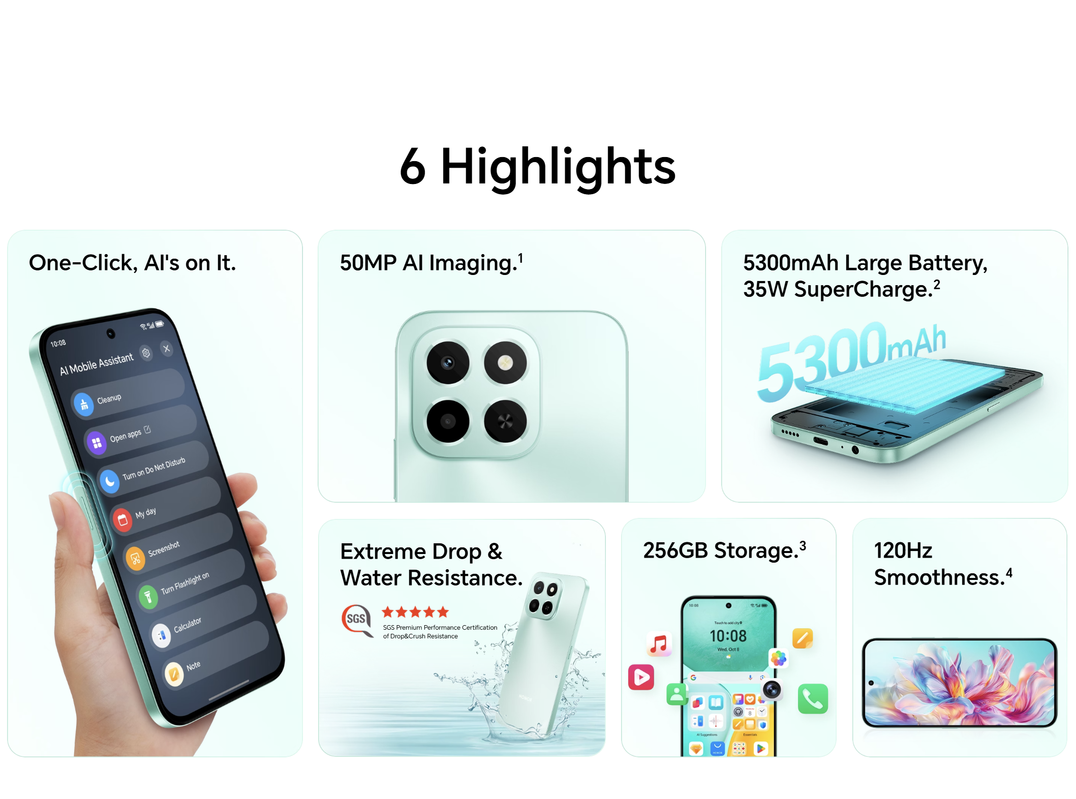 Brand New Honor X6C 128GB+12GB(6+6)GB 120Hz 6.74" Display MediaTek Helio G81 50MP Main Camera 5300mAh Massive Battery IP64 Waterproof 4G Smart Phones Midnight Black