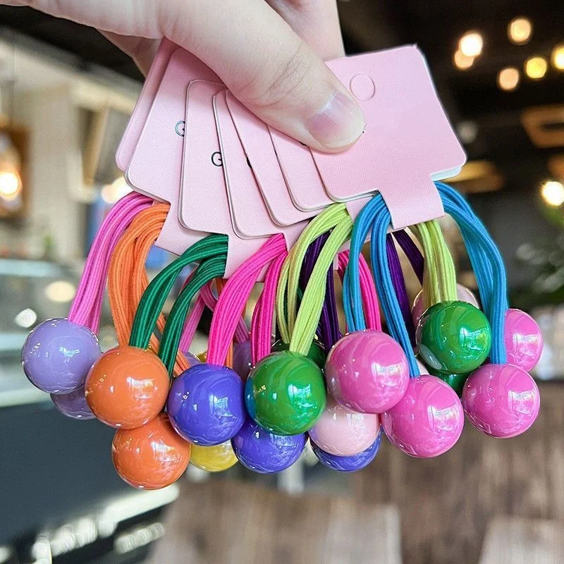 7pcs Cute Girls Candy-Colored Long Rubber Bands Ponytail Hair Bands Round Balls Colorful Headbands Princess Headwear