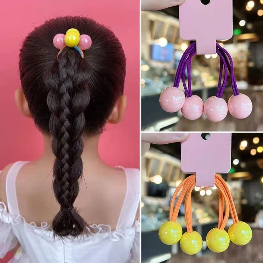 7pcs Cute Girls Candy-Colored Long Rubber Bands Ponytail Hair Bands Round Balls Colorful Headbands Princess Headwear
