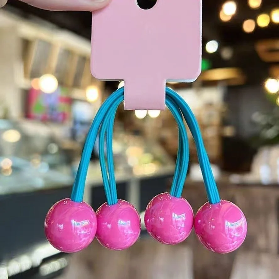 7pcs Cute Girls Candy-Colored Long Rubber Bands Ponytail Hair Bands Round Balls Colorful Headbands Princess Headwear