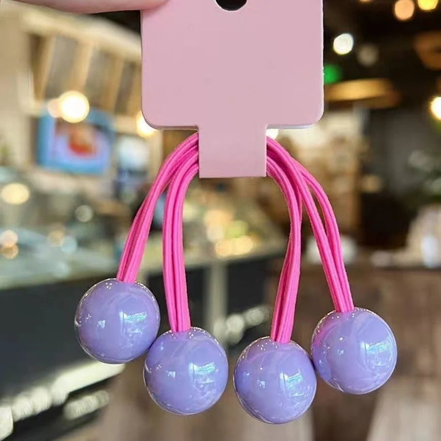 7pcs Cute Girls Candy-Colored Long Rubber Bands Ponytail Hair Bands Round Balls Colorful Headbands Princess Headwear