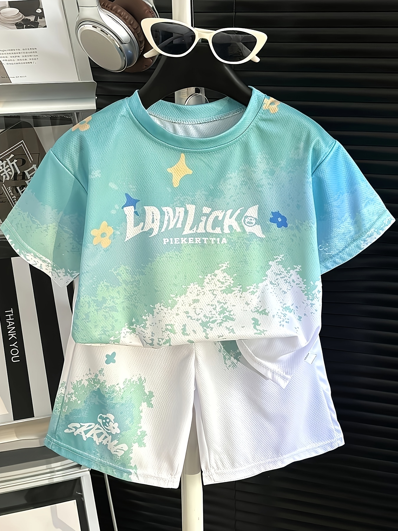 Boy Summer Set Big 5 15 Years Children Casual Football Basketball jerseys Top+Shorts 2Pcs Outfits Teenager Fashion Short-sleeved Quick Drying Clothes Kids Sports Print Suit