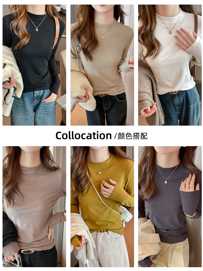 Women's Stand Collar Long Sleeve Base Top - Viscose Solid Color T-Shirt, Wearable as Inner or Outer Layer, Autumn Winter, Sizes M-3XL, 7 Colors