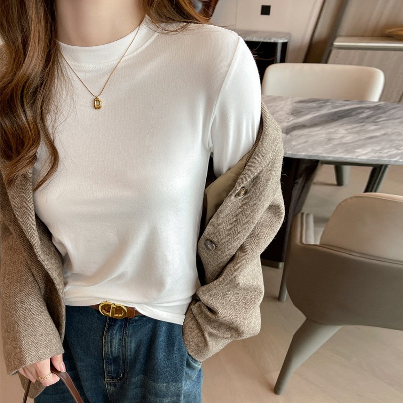Women's Stand Collar Long Sleeve Base Top - Viscose Solid Color T-Shirt, Wearable as Inner or Outer Layer, Autumn Winter, Sizes M-3XL, 7 Colors