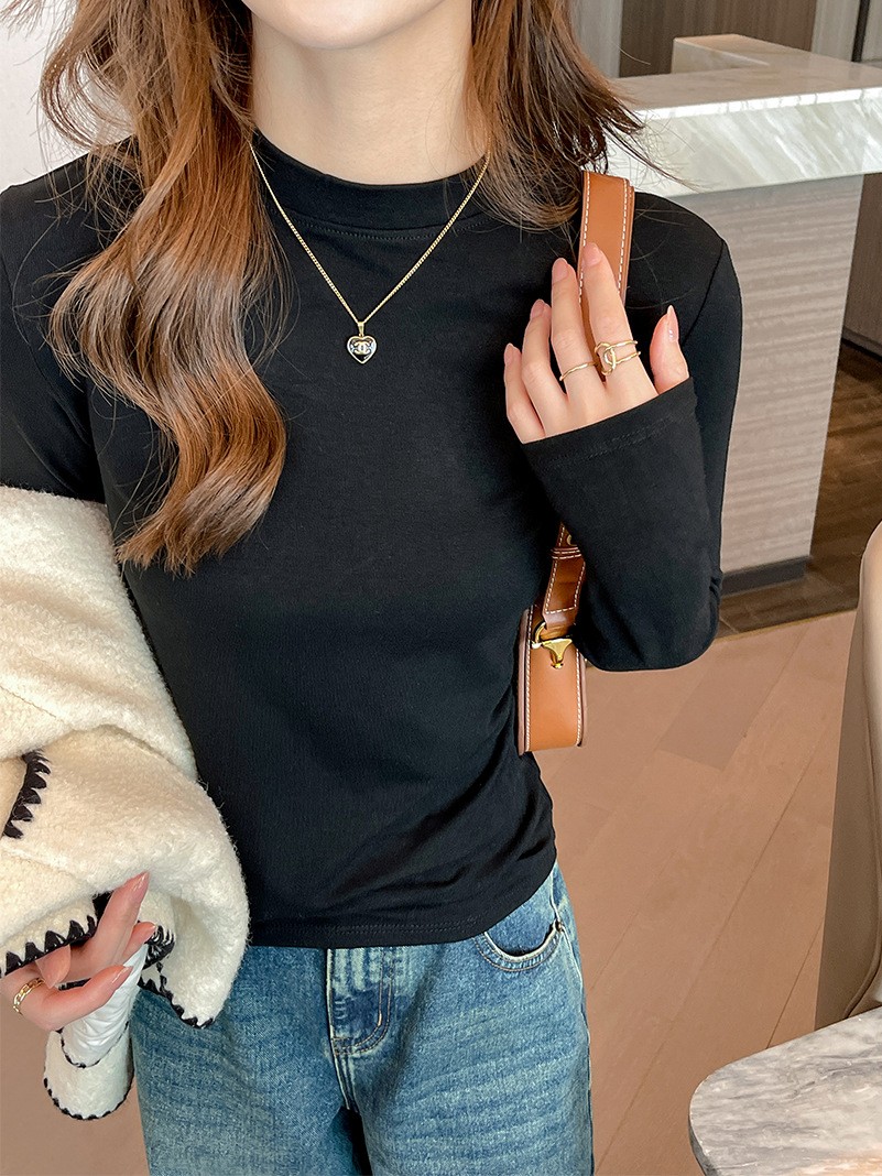 Women's Stand Collar Long Sleeve Base Top - Viscose Solid Color T-Shirt, Wearable as Inner or Outer Layer, Autumn Winter, Sizes M-3XL, 7 Colors