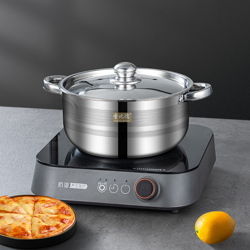 Set of 8PCS Non-stick Stainless Steel Cookware Set Cooking Pot Set Sufuria Set (4PCS 20/22/24/26CM Pots+4PCS Stainless Steel  Lids)