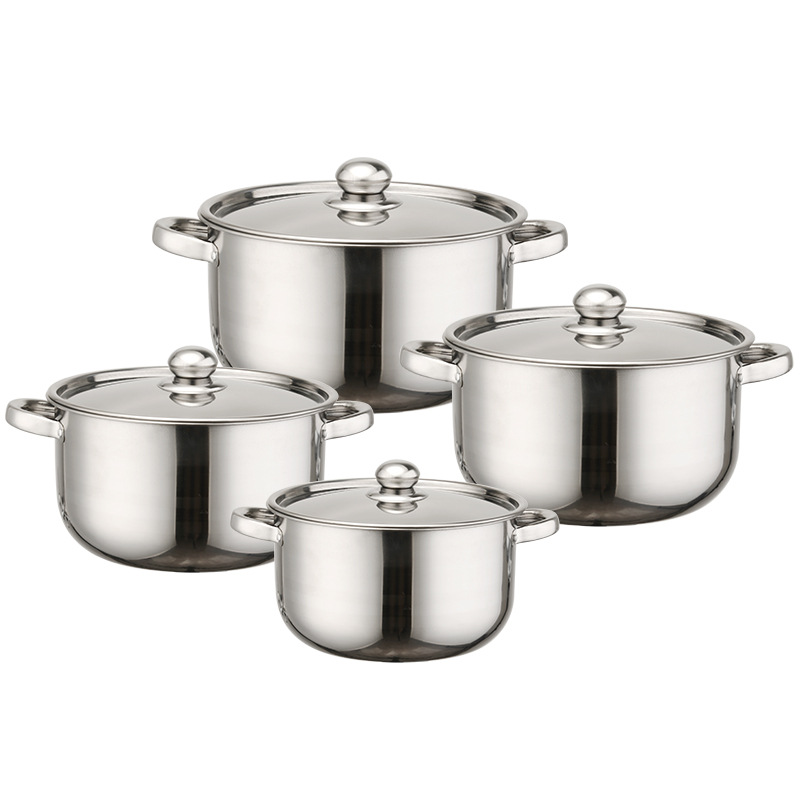 Set of 8PCS Non-stick Stainless Steel Cookware Set Cooking Pot Set Sufuria Set (4PCS 18/20/22/24 CM Pots+4PCS Stainless Steel Lids)