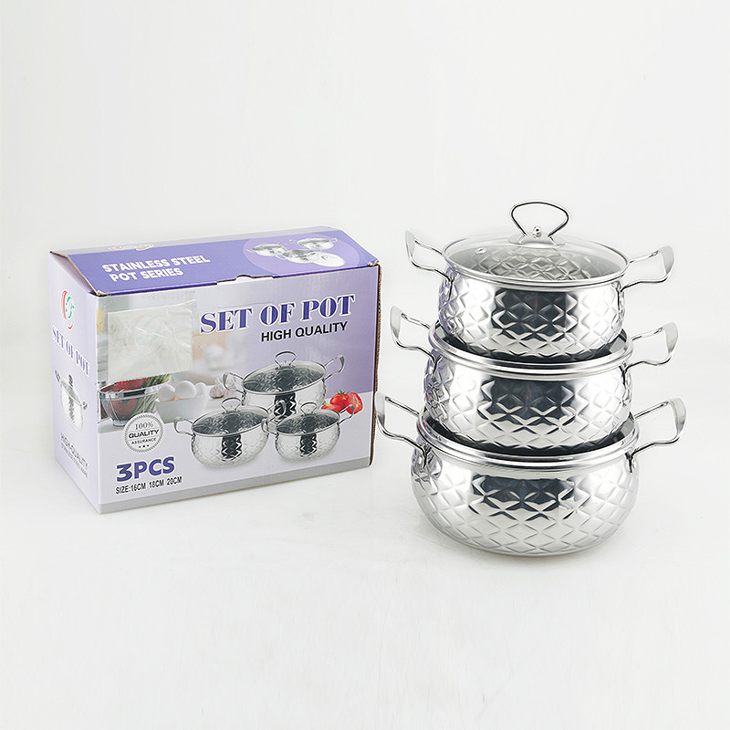 Set of 6PCS Non-stick Stainless Steel Cookware Set Cooking Pot Set Sufuria Set (3PCS 16/18/20CM Pots+3PCS Glass Lids)