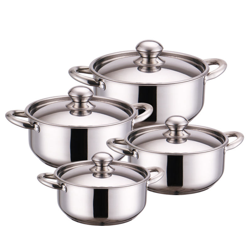 Set of 8PCS Non-stick Stainless Steel Cookware Set Cooking Pot Set Sufuria Set (4PCS 18/20/22/24 CM Pots+4PCS Stainless Steel Lids)