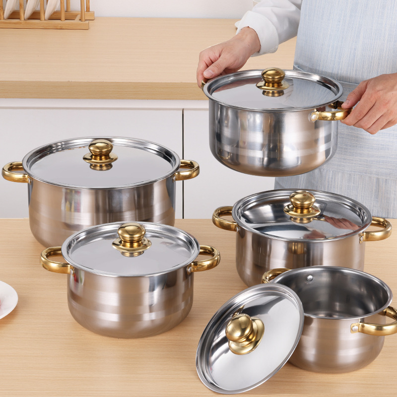 Set of 10PCS Non-stick Stainless Steel Cookware Set Cooking Pot Set Sufuria Set (5PCS 18/20/22/24/26 CM Pots+5PCS Stainless Steel Lids)